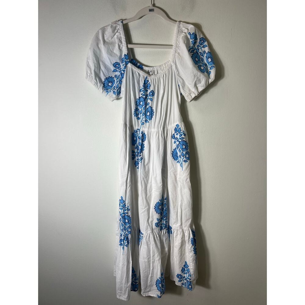 Jcrew White and Blue Block Print Midi Dress Sz 0